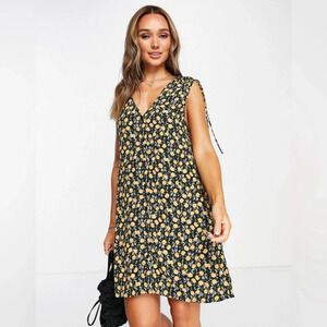 & Other‎ Stories Tie Shoulder Mini Dress Oranges Print Floral Tropical Size 6